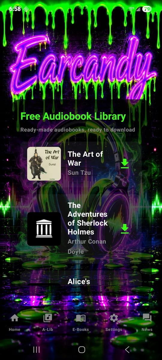 EarCandy's free audiobook library with download buttons