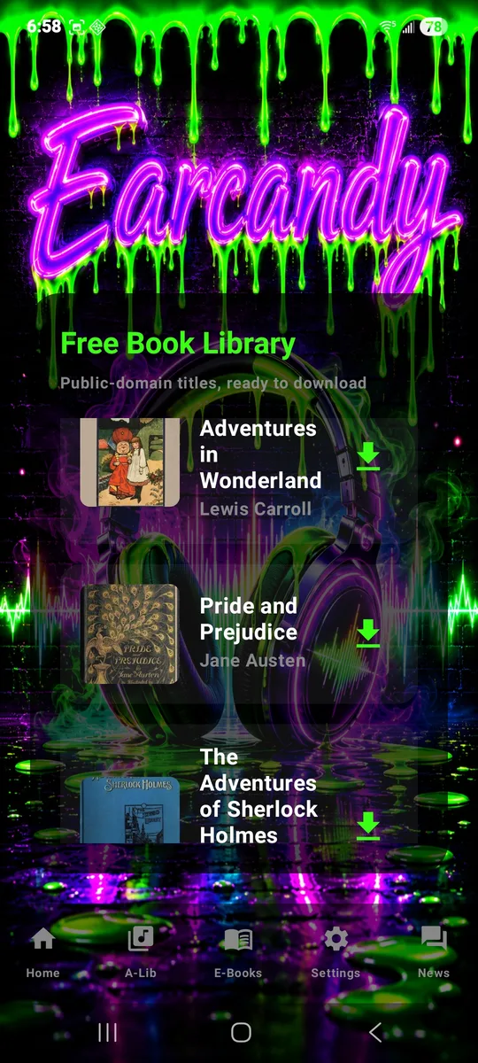 EarCandy's free book library with classic titles